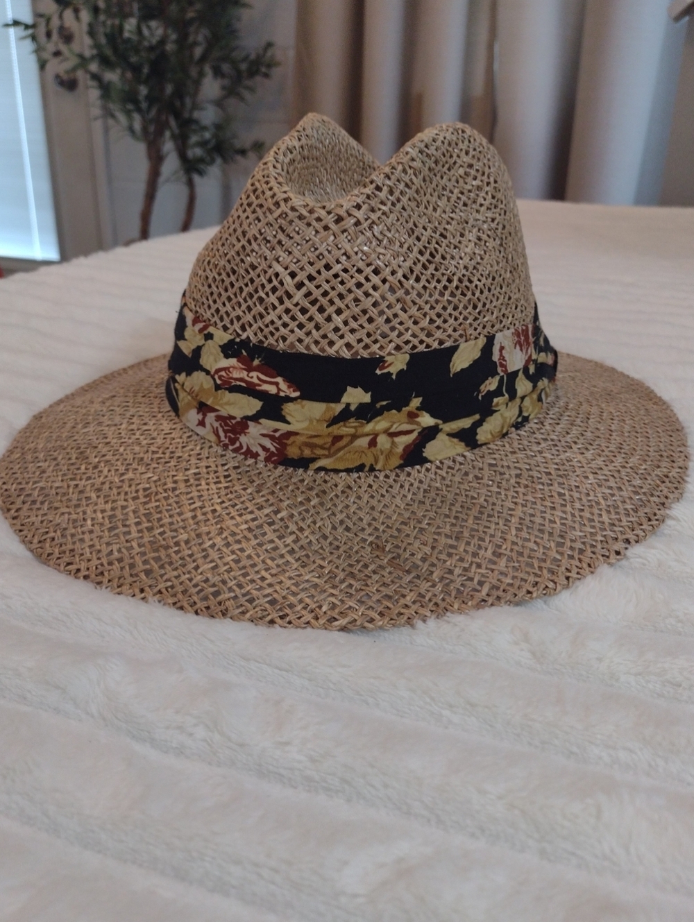 Vtg Stetson Straw Hat Unisex Size S-M Gambler Safari Floral Hawaiian Band Resort
